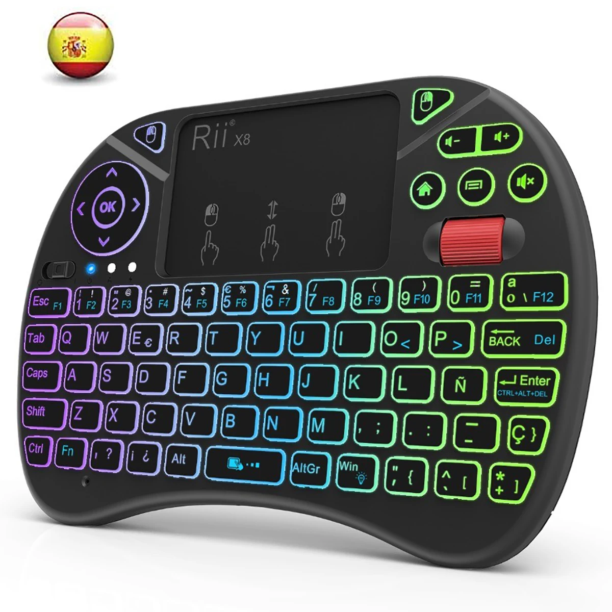 Rii-Teclado Inalambrico X8 De 2,4 Ghz Con Pannello Tàctil Retroiluminado Para Pc/Android Tv Box/Ipad