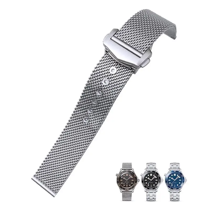 Pcavo Cinturino In Tessuto In Acciaio Inossidabile 20Mm Per Omega 007 James Bond Seamaster Diver 300 Argento Massiccio Cinturino Per Orologio Distribu