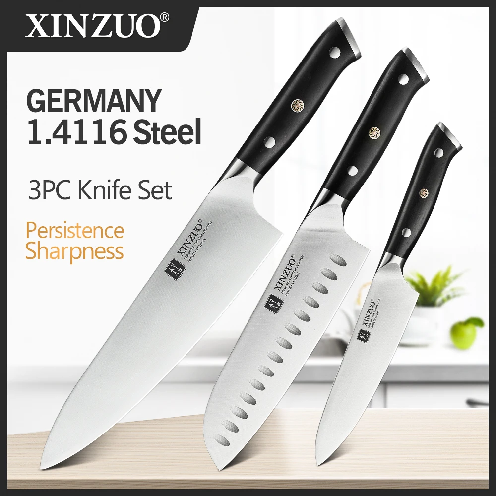 Xinzuo 3 Pcs Chef Santoku Utility Set Di Coltelli Da Cucina Germania 1.4116 Acciaio Inossidabile Ad Alto Tenore Di Carbonio Nuovi Coltelli Da Cucina S