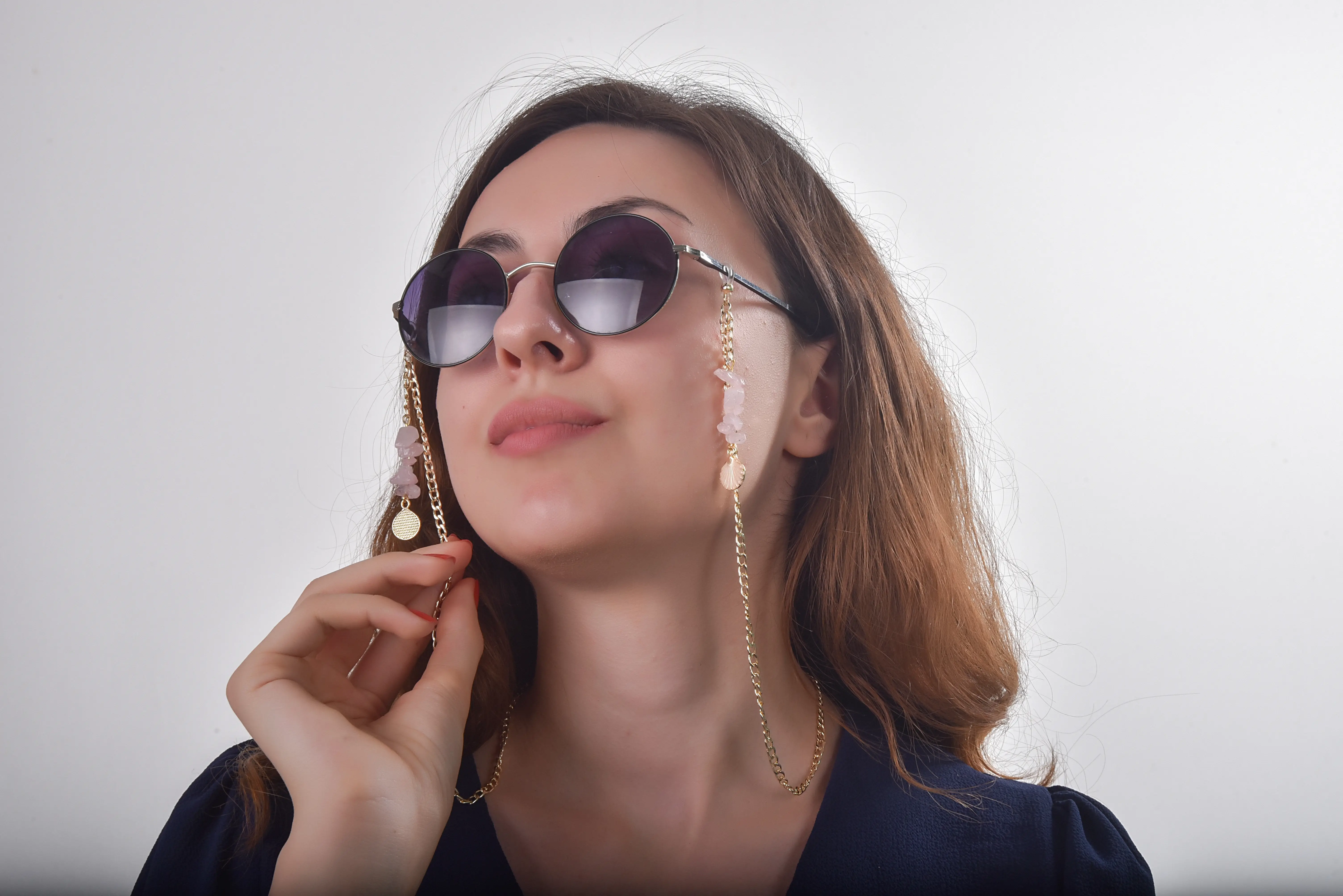 Lightcrop Design Glasses Chain Rose Quartz Natural Stone Glasses Accessory Oyster Eyeglass Chain For Women Gold Glasses Chain