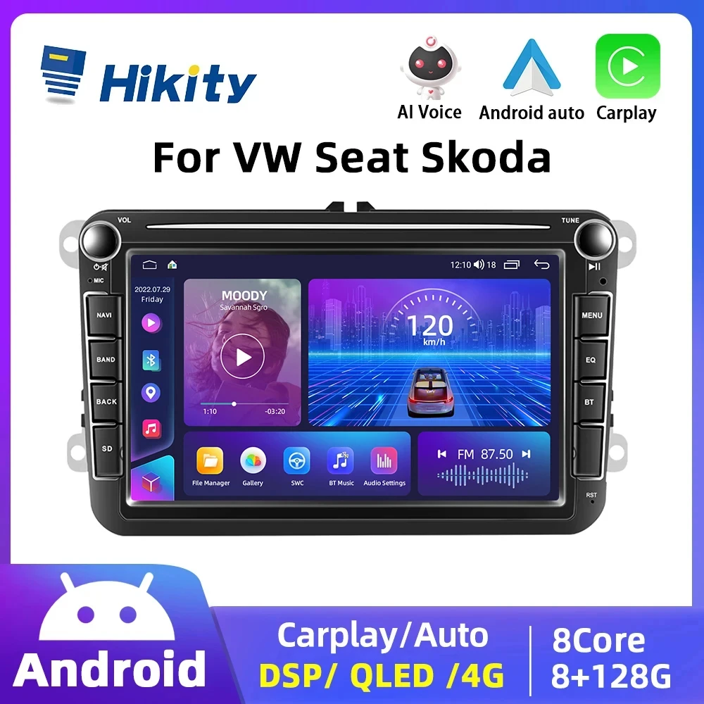 Hikity 8 "Android Car Radio Multimedia Player 2 Din Carplay Android Auto Radio Per Skoda Vw Passat B6 Polo Golf 4 5 Touran Seat
