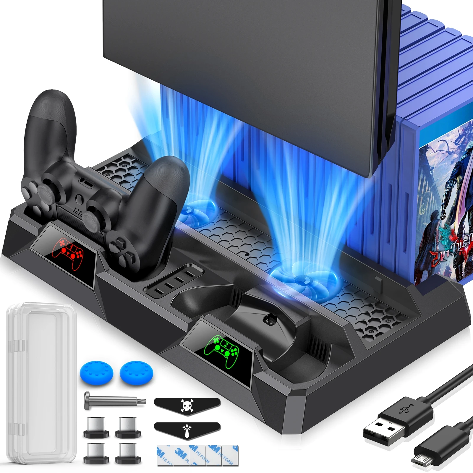 Per Controller Ps4 Slim/Ps4 Pro/Ps4 Doppia Stazione Di Raffreddamento Con Ventole Di Raffreddamento Per Playstation 4/Ps4 Supporto Sottile Per Accesso