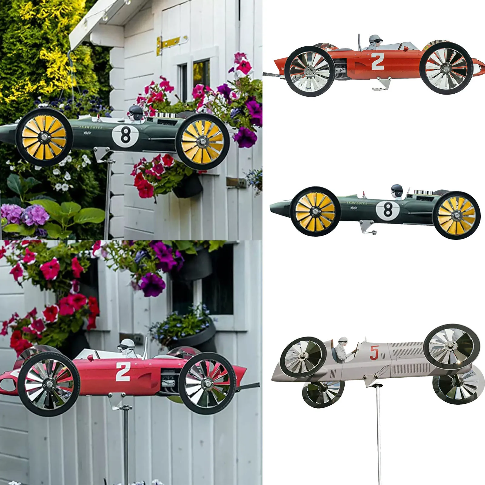 Garden Racer Windmill Racing Car Mulini A Vento Garden Racer Windmill Steel Windmill Hanging Windmill Sculture Pinwheels Yard