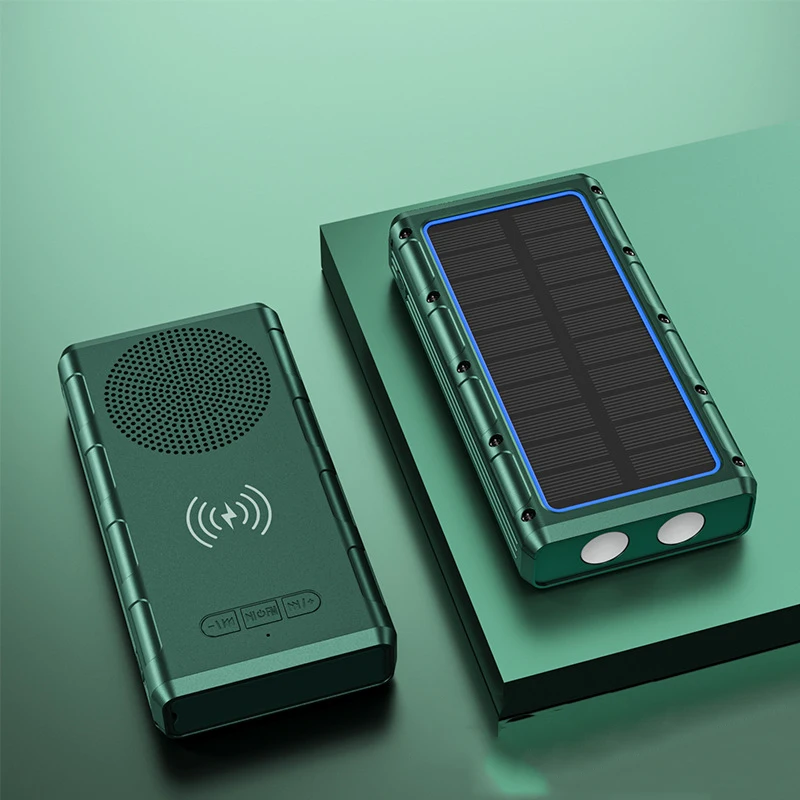 Solar Power Bank 20000Mah Caricabatterie Wireless Veloce Powerbank Per Iphone 14 Xiaomi Samsung Poverbank Con Altoparlante Bluetooth Radio Fm