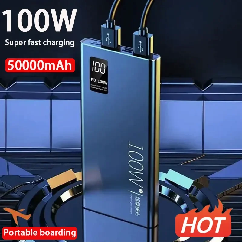 100W Super Fast Charging Power Bank 50000Amh Power Bank Compatto Aggiornato Power Bank Portatile Adatto Per Xiaomi Huawei Samsung