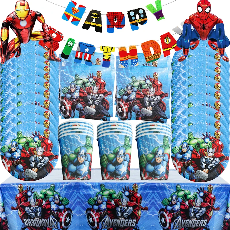 The Avengers Decorazioni Per Feste Di Compleanno Super-Man Spiderman Tema Stoviglie Kit Iron Man Balloons Set Forniture Per Bambini Ragazzi