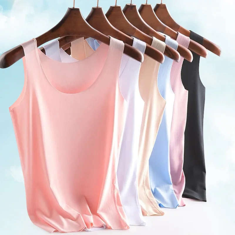 Canotta Da Donna Senza Maniche In Seta Di Ghiaccio Senza Cuciture Canotta Estiva Da Donna Canotte Casual Solide Canotte Da Donna Taglie Forti
