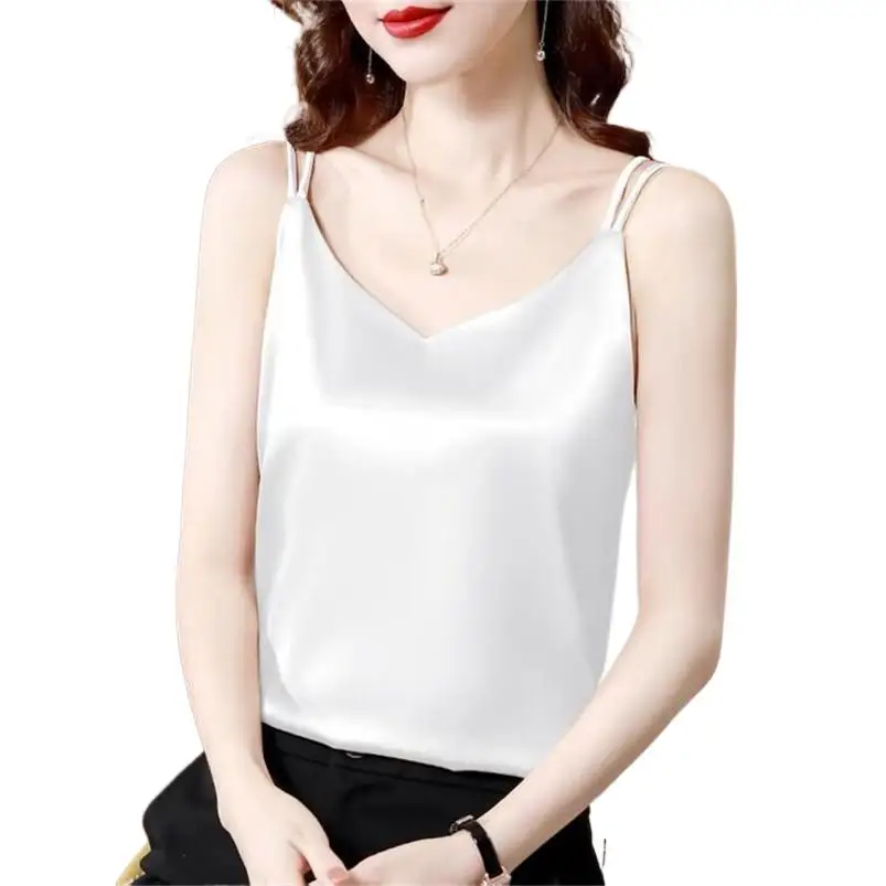 Top Con Spalline Sottili Da Donna Canotta In Seta Di Ghiaccio 2023 Canotta Con Fondo Primaverile Canotta Estiva Morbida Casual Allentata Senza Maniche