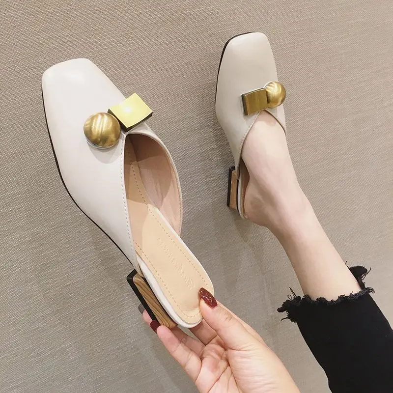 Slides Mules Summer Outside Shoes For Women 2023 Pantofole Da Donna Con Tacco Basso Sandali Bianchi In Pelle Pelle Naturale Normale B Vendita W