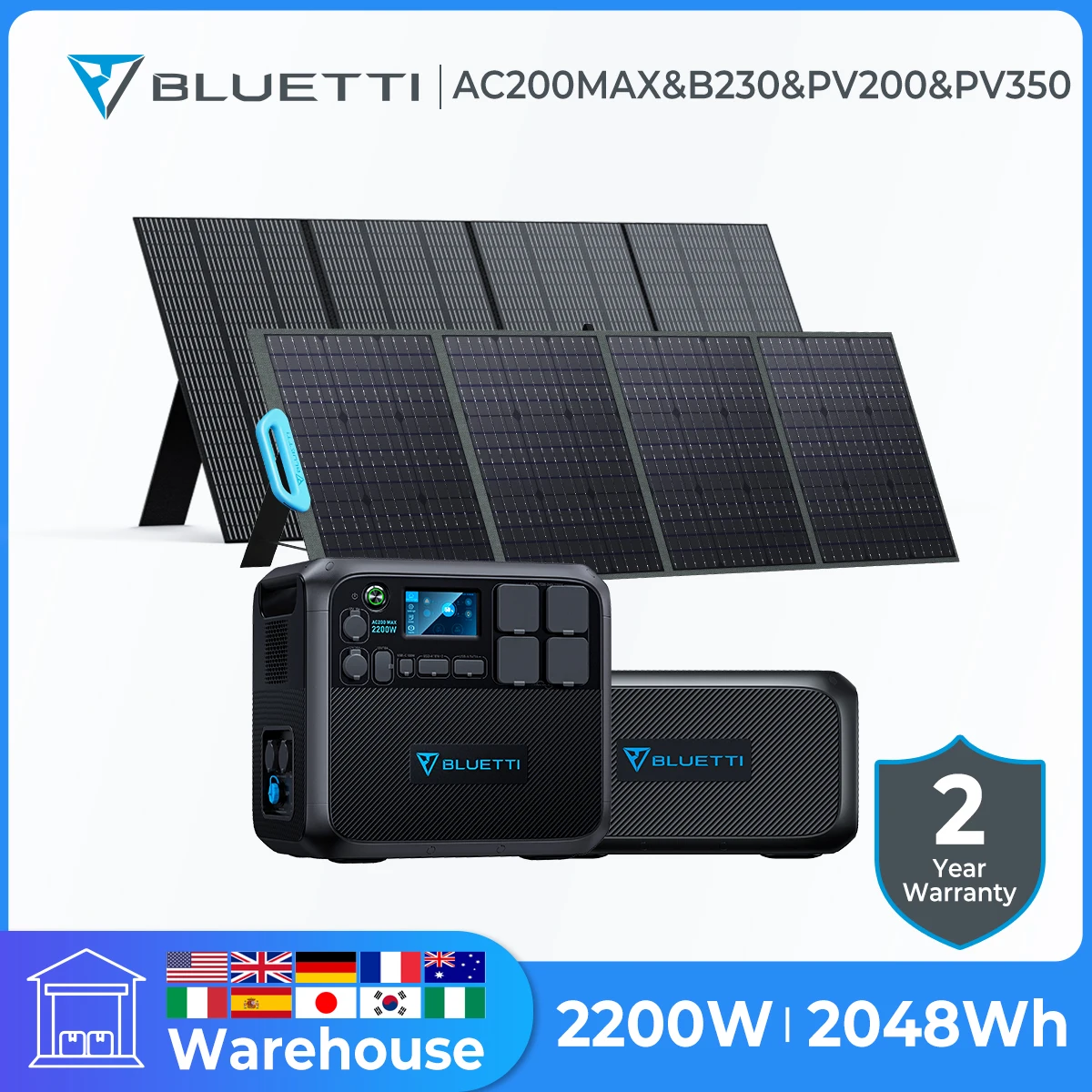 Bluetti Ac200Max 2048Wh 2200W Centrale Elettrica Portatile B230 Espandi La Batteria Lifepo4 Pv200 Pv350 Generatore Solare A Pannello Solare