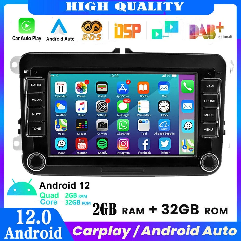 Android 12 2 + 32G Carplay Stereo Radio Gps Camera Per Vw Golf 5 6 Passat Touran