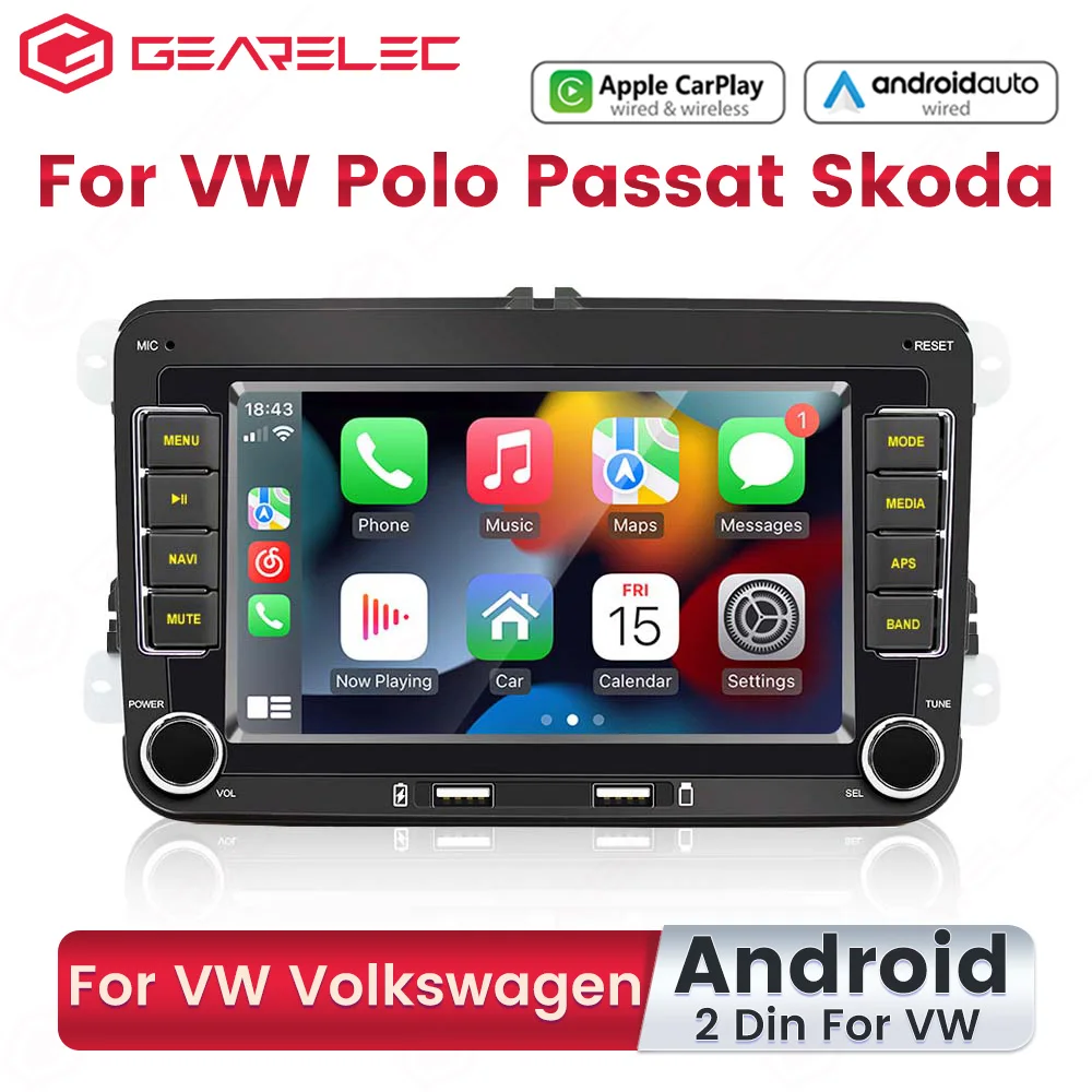 2 Din Android Autoradio Stereo Carplay Android Auto Gps Wifi Per Vw Golf 5 6 Skoda Touran Jetta Polo Passat B6 B7 Golf Caddy