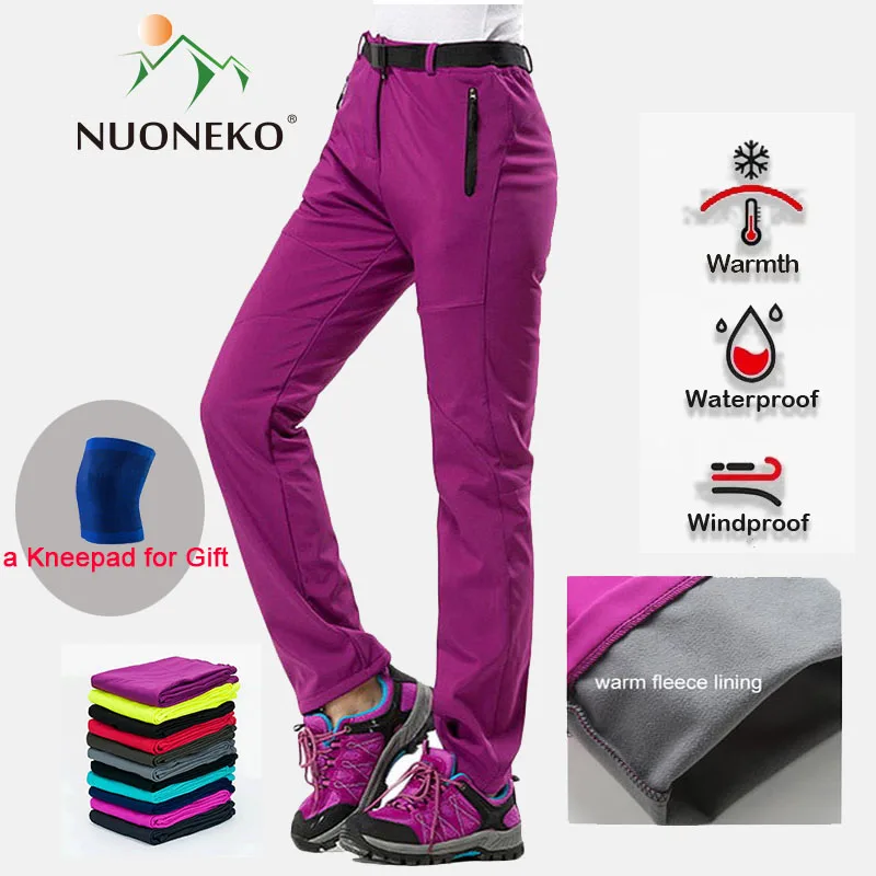 Nuoneko New Winter Womens Outdoor Pants Pantaloni Sportivi Softshell In Pile Spesso Escursionismo Trekking Sci Pantaloni Donna Impermeabili Pm21