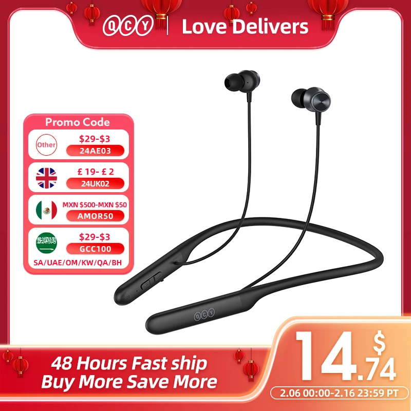 [$29-$3 Promo Code:24Ae03]Qcy C1 C2 Auricolari Wireless Bluetooth 5.2 Cuffie Sportive Con Archetto Da Collo Cuffie Hifi Auricolari In-Ear Ricarica Rap
