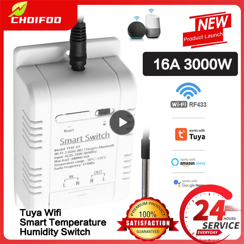 Tuya Wifi Smart Temperature Umidità Switch 16A 3000W Termostato Di Monitoraggio Intelligente Compatibile Con Alexa Google Home Sensor