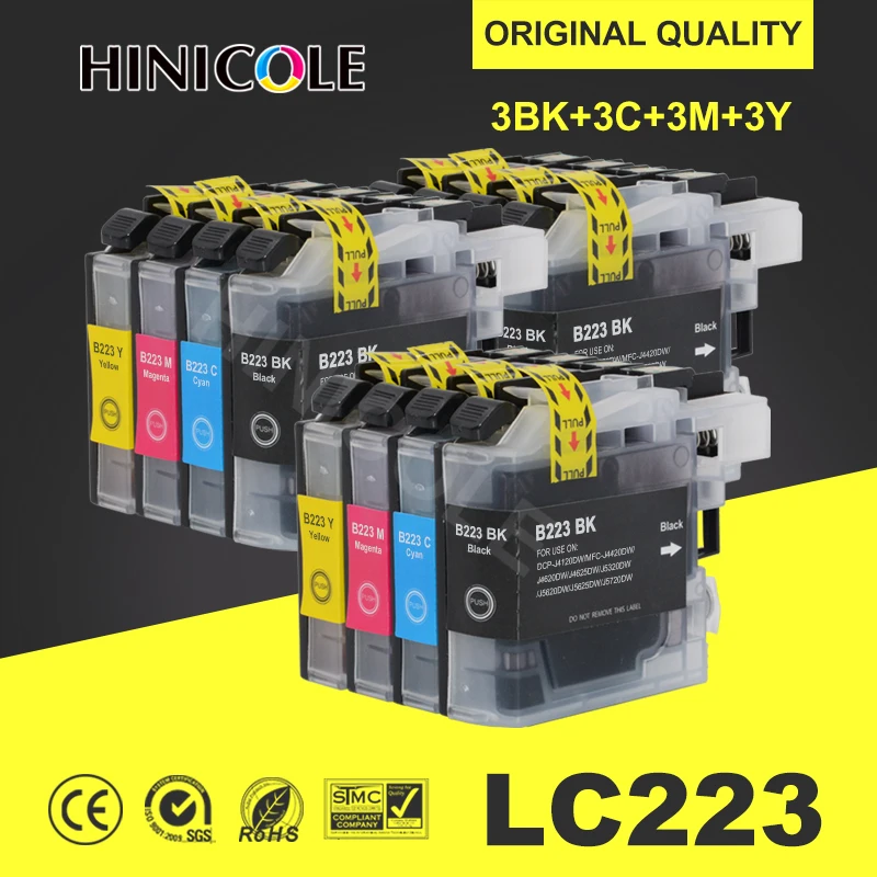 Hinicole 12Pcs Lc223 Lc221 Lc 223 Cartucce Per Cartuccia D'Inchiostro Stampante Brother Dcp-J562Dw J4120Dw Mfc-J480Dw J680Dw J880Dw J5320