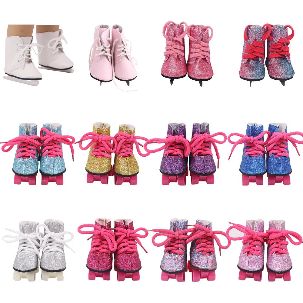 7Cm Reborn Doll Shoes Roller Shoes Fashion Skates Scarpe In Pelle Fatte A Mano Fit 18 Pollici American Doll Girl,43Cm New Baby Born Dolls