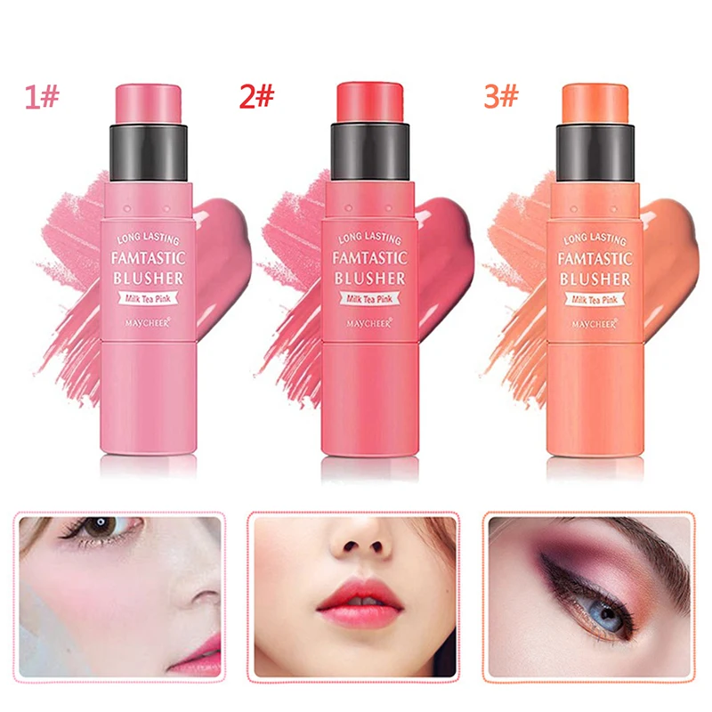 3 Colori Blush Stick A Doppia Testa Con Pennello Impermeabile Duraturo Blush Er Viso Illumina Rossetto Stick Pesca Cremoso Trucco Tslm1