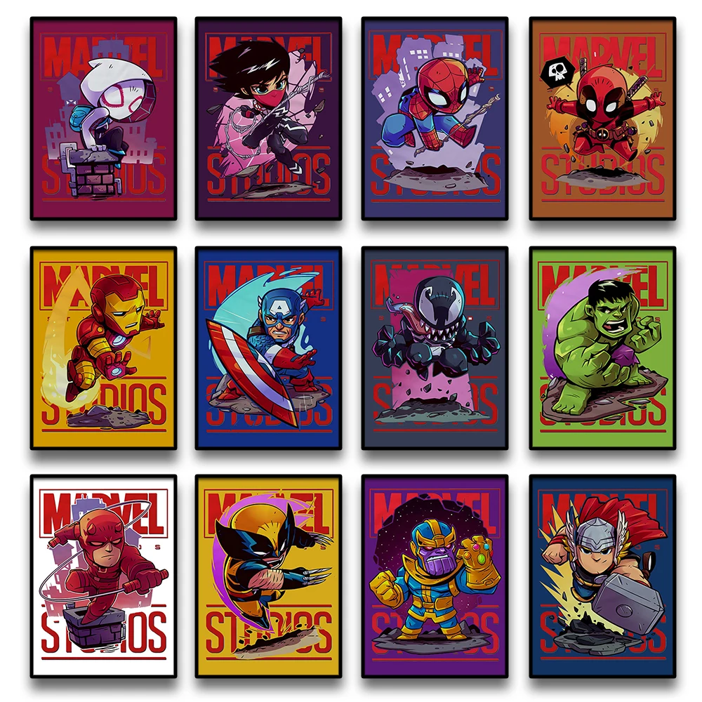 White Kraft Paper Classic Movies Avengers Poster Marvel Hero Personaggi Captain America Iron Man Spider-Man Hulk Home Decor Gif