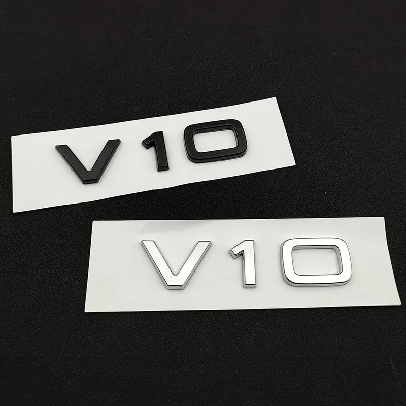 3D Abs Chrome Black Logo V10 Emblem Letters Targhetta Car Fender Badge Decal Per Audi Rs6 S6 C6 S8 R8 V10 Sticker Accessori