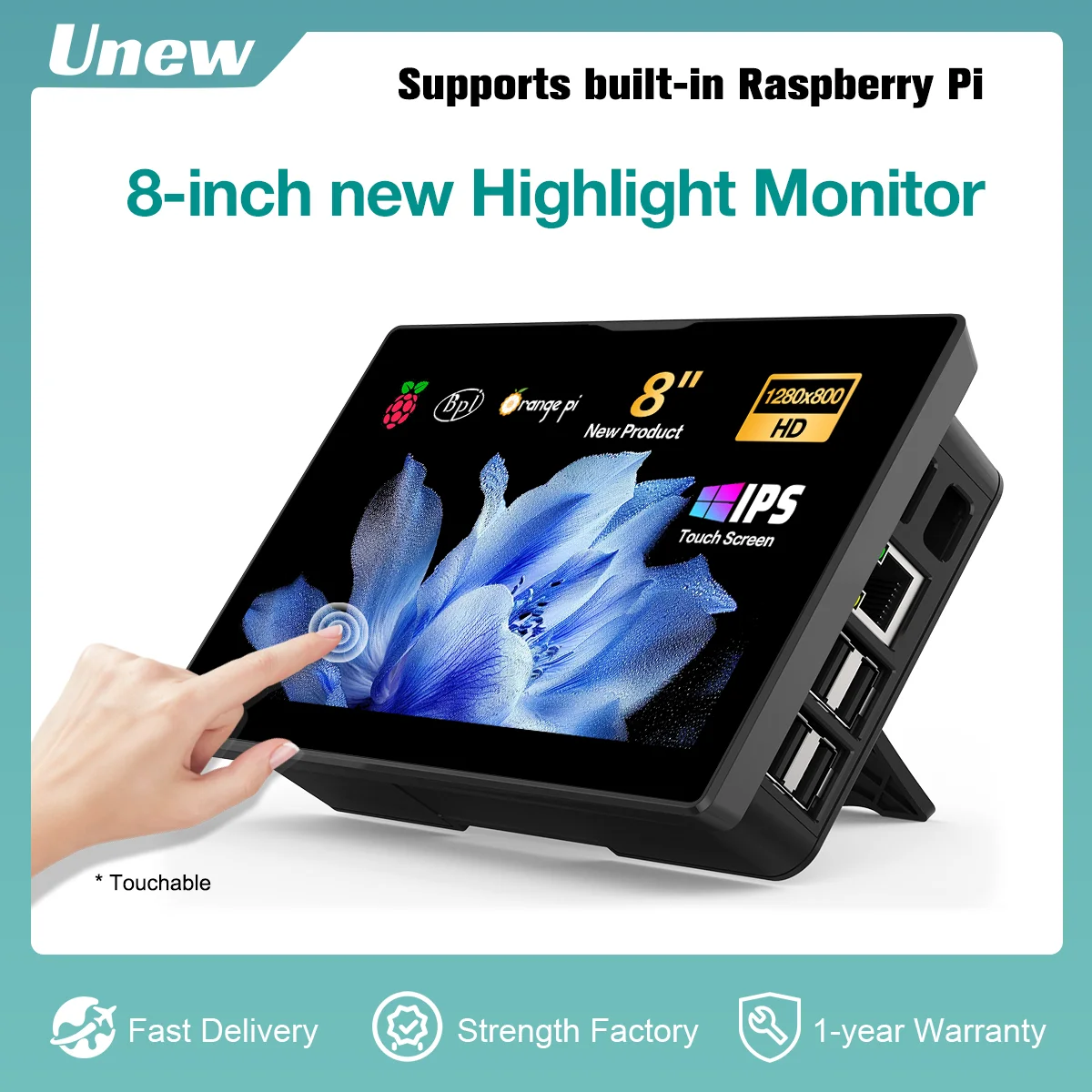 Unew 8 ''Raspberry Pi Monitor 1280X800P 16:10 Rapporto Widescreen Interfaccia Hdmi Per Raspberry Pi Progetti Fai Da Te Display Di Sorveglianza
