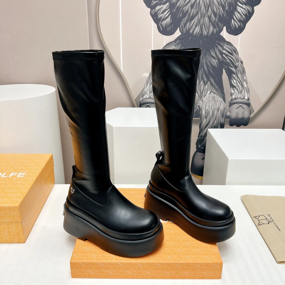 Scarpe Da Donna Stivali Nudi Wolfe Naughty Black Platform Stretch Boots Logo Brand Vipol 9992311081620