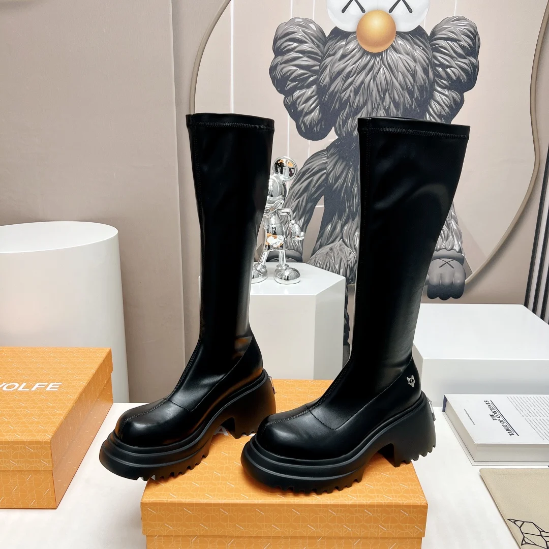 Scarpe Da Donna Stivali Nudi Wolfe Scar Black Stretch Chunky Platform Boots Logo Brand Vipol 9992311081750