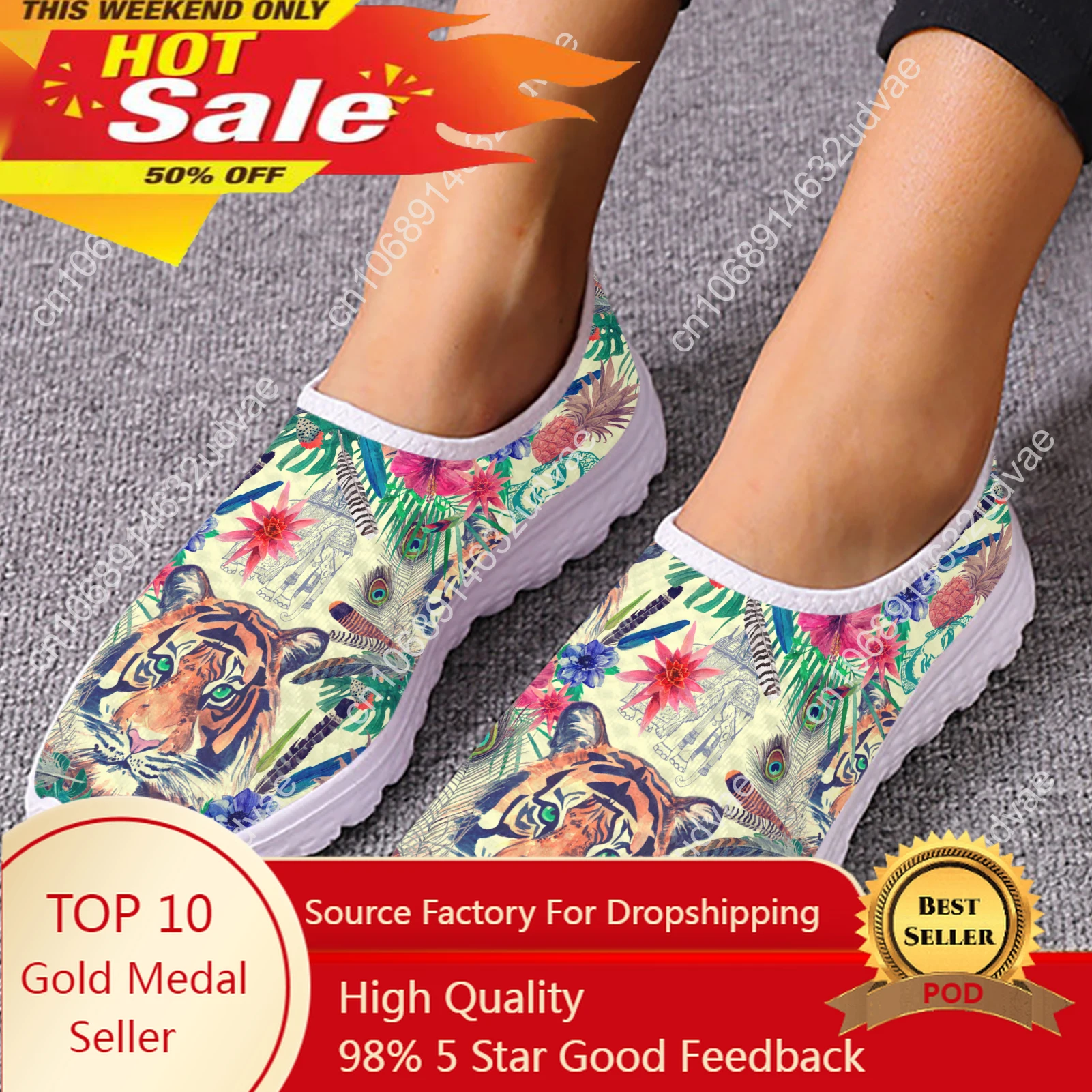 Fashion Tiger Jungle Design Outdoor Scarpe Traspiranti Cartoon Tiger Print Shoes Light Home Flat Shoes Mesh Sneakers