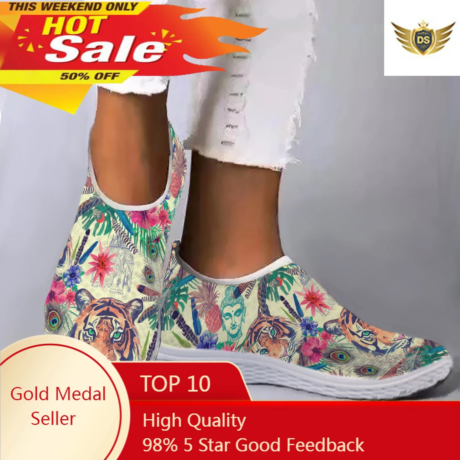 Fashion Tiger Jungle Design Outdoor Scarpe Traspiranti Cartoon Tiger Print Shoes Light Home Flat Shoes Mesh Sneakers