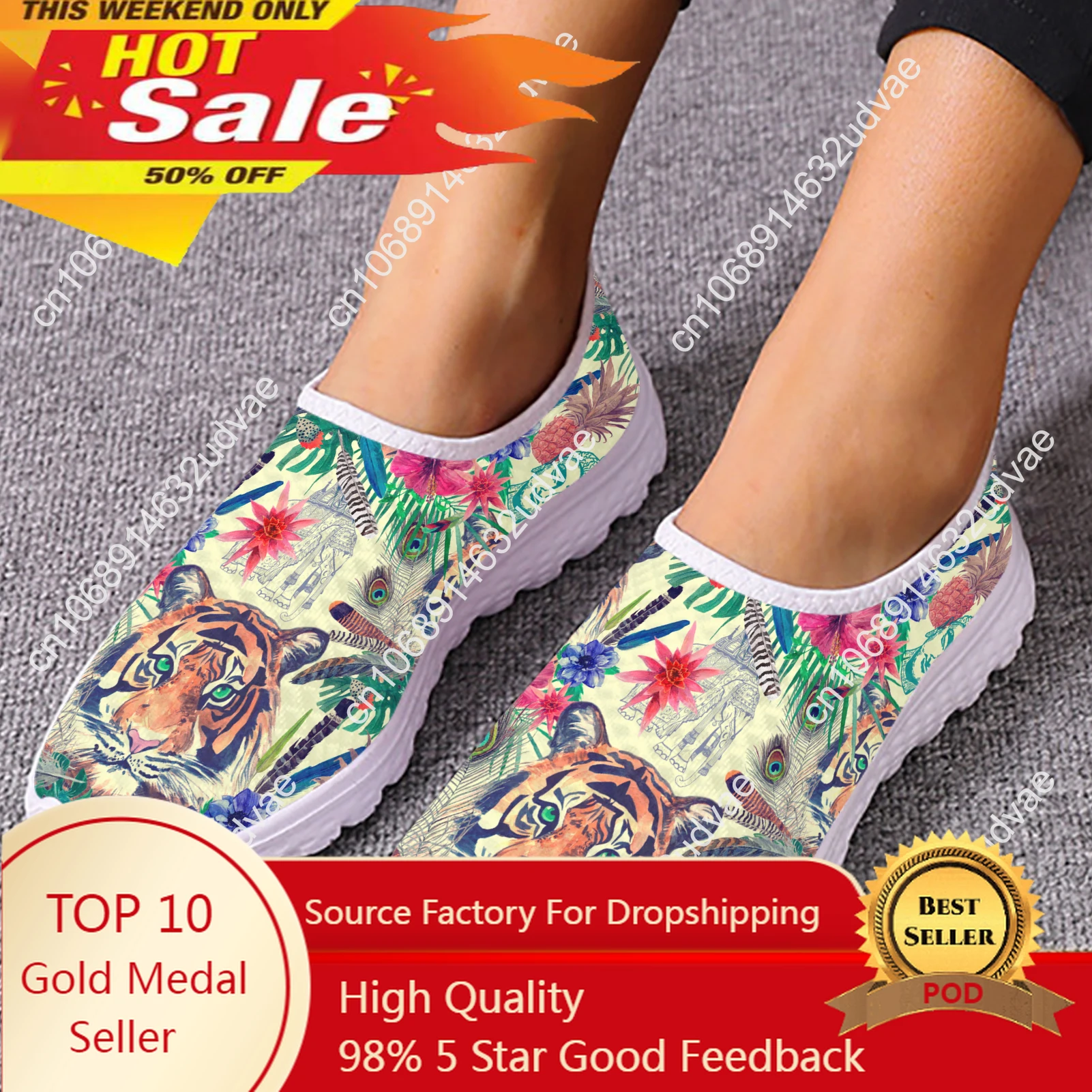 Fashion Tiger Jungle Design Outdoor Scarpe Traspiranti Cartoon Tiger Print Shoes Light Home Flat Shoes Mesh Sneakers