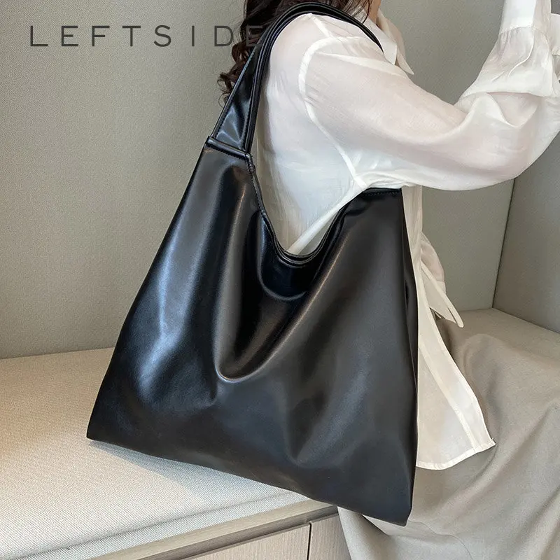 Leftside Fashion Leather Big Tote Bag Per Le Donne 2023 Tend Donna Semplice Grande Borsa A Tracolla Ad Alta Capacità Borse Nere