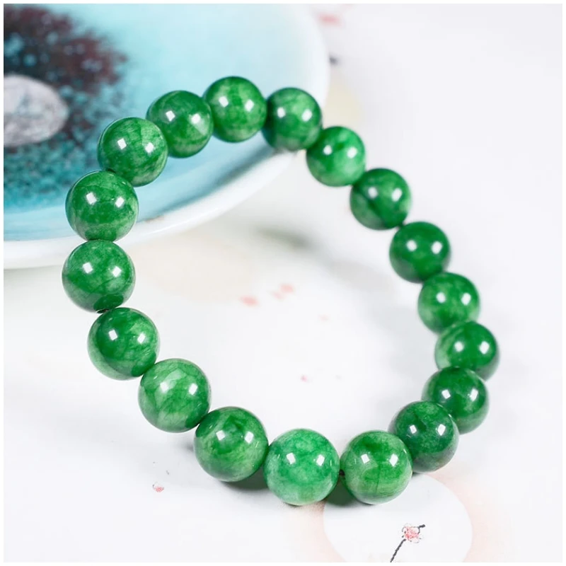 New Natural Gan-Qing-Jade Handstring 10Mm Deep Green Dry Green Bracciale Plain Jade Bangles Handring Gioielleria Raffinata