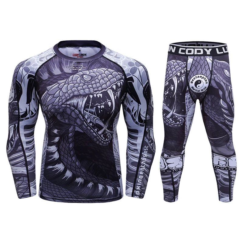 Cody Lundin 2 Pezzi Tuta Sportiva A Compressione Manica Lunga Kickboxing Jersey Grappling Pantaloni Sportivi Fitness Uomo Mma Rash Guard Set