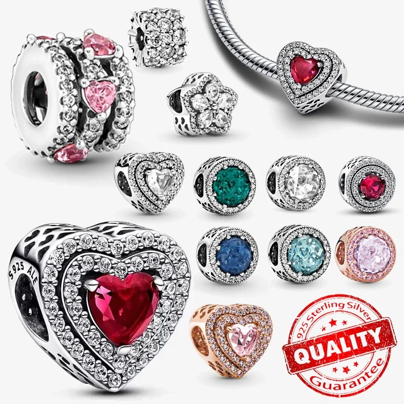 Cuentas Brillantes Para Pulseras De Plata De Ley S925, Abalorios De Color Blanco, Rosa, Azul, Morado Y Rojo, Joyeria Original, V