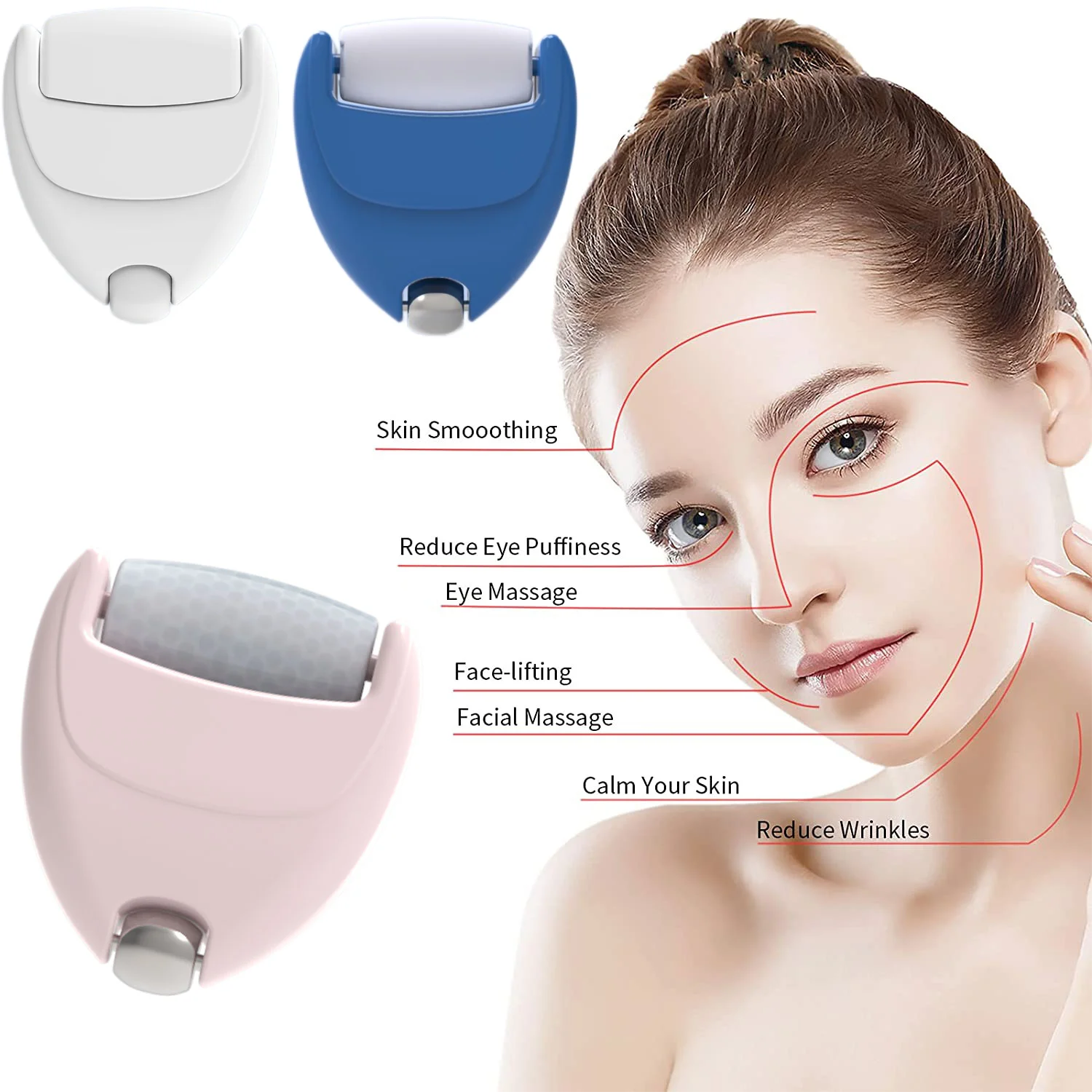Q5-Rodillo De Hielo De Refrigerante 2 En 1 Para Masaje Viso, Corporale Y Oculare, 2 En 1, Azul, Rosa Y Blanco
