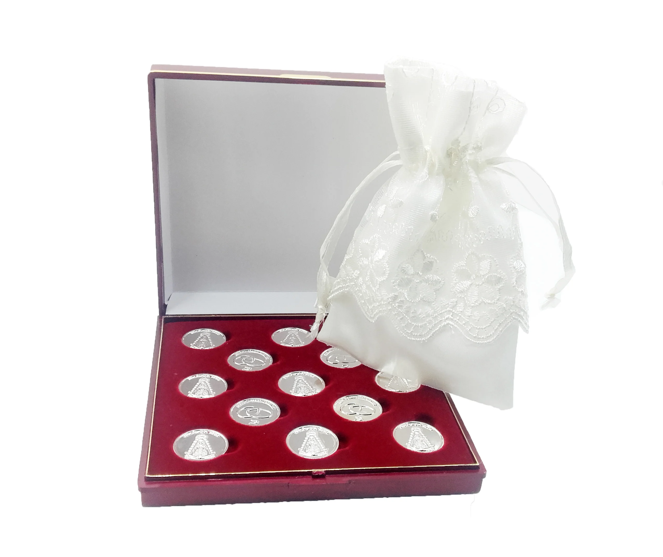 Docolastra Arras Para Boda De La Virgen Del Rocio Con Saquito Blanco Roto Y Estuche Incluso, Niquel Inalterabile.