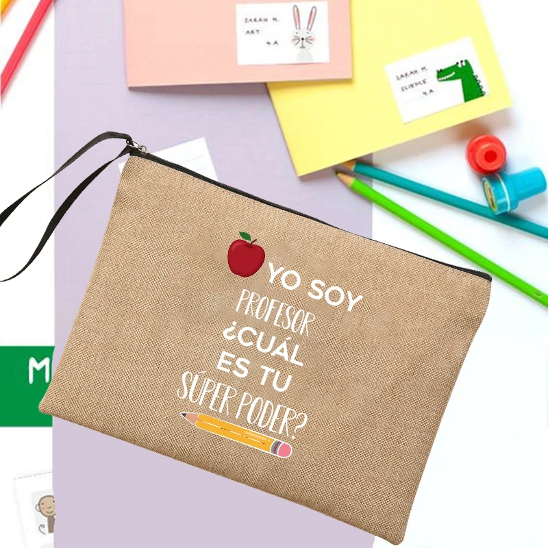 Yo Soy Profesor Cual Es Tu Superpoder Makeup Bag Donna Neceser Zipper Pouch Travel Toiletry Organizer Kit Bolsa Neceser Mujer