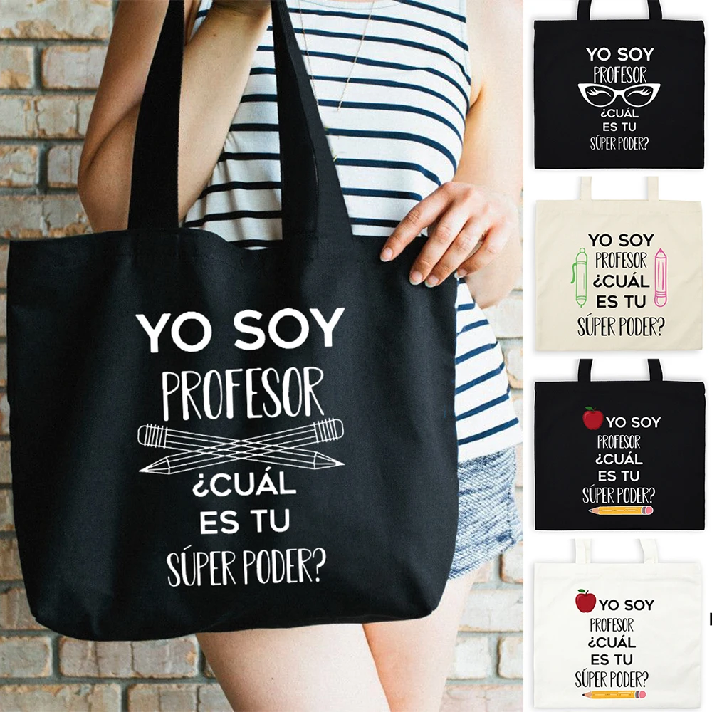 Yo Soia Profesor Cual Es Tu Superpoder Tela Shopping Borsa A Tracolla Con Cerniera Borsa Riutilizzabile Borsa Tote Borse Conservazione Insegnante Vita