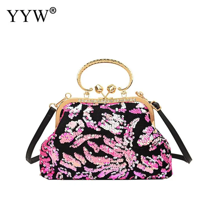 Vintage Women Evening Clutch Women Wedding Party Handbags Flower Pink Paillettes Crystal Evening Purse Crossbody Goyard Party Wallet