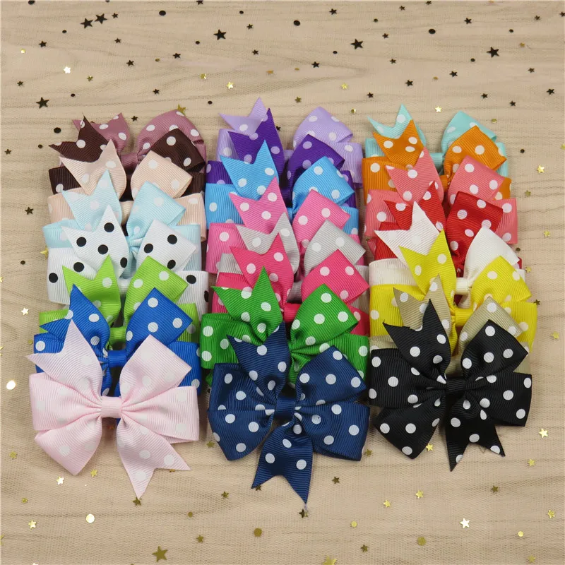20 Pz/Lotto Dot Grosgrain Ribbon Girl Bow Hair Tie Clip Bow Accessori Per Capelli Haarspeld Pinzas Para El Pelo Pour Filles Hair Pin