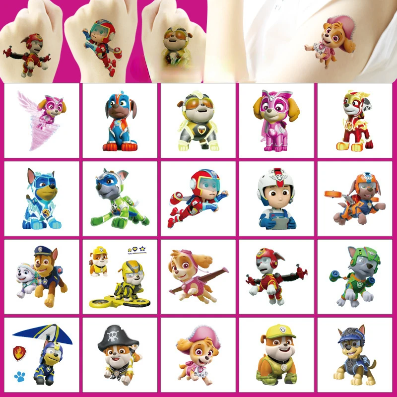20Pcs Paw Patrol Tattoo Stickers Impermeabile Cute Ryder Sticker Funny Cartoon Kids Girls Christmas Birthday Gift Reward Toy