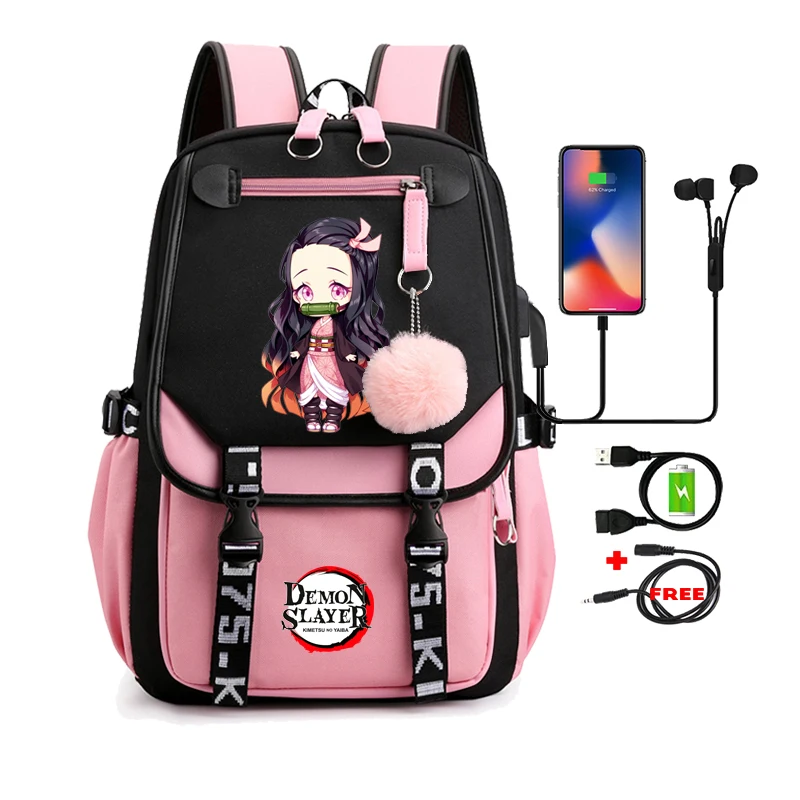 Anime Adulti Borse Zaino Di Grande Capacità Demon Slayer Nezuko Kawaii Cartoon School Bag Formanga To Travel Daily Girls Bookbags