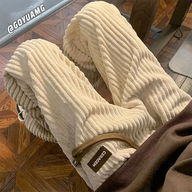 Pantaloni Della Tuta In Velluto Addensato Invernale, Pantaloni Larghi, Pantaloni Casual Alla Moda, Alla Moda E Versatili, Pantaloni A Gamba Dritta Per