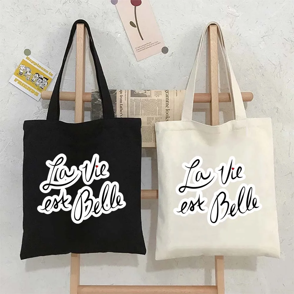 La Vie Est Belle Borse A Tracolla Scritte Frasi Scritte Citazione Tote Bag Donna Shopping Bag Grandi Borse Riutilizzabili