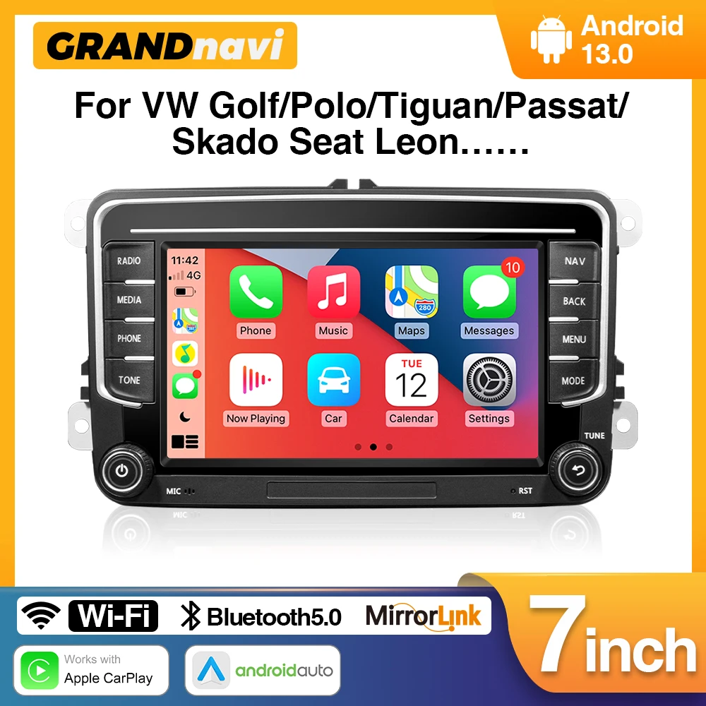 Grandnavi 2 Din Android Autoradio Gps Per Vw / Volkswagen Skoda Octavia Golf 5 6 Touran Passat B6 Polo Jetta 2Din Radio Player