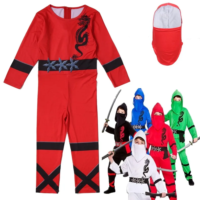 2022 Bambini Ninjago Costume Power Ninja Cosplay Ragazzi Bambini Halloween Guerriero Ninja Costume Carnevale Purim Festa Vestiti Set