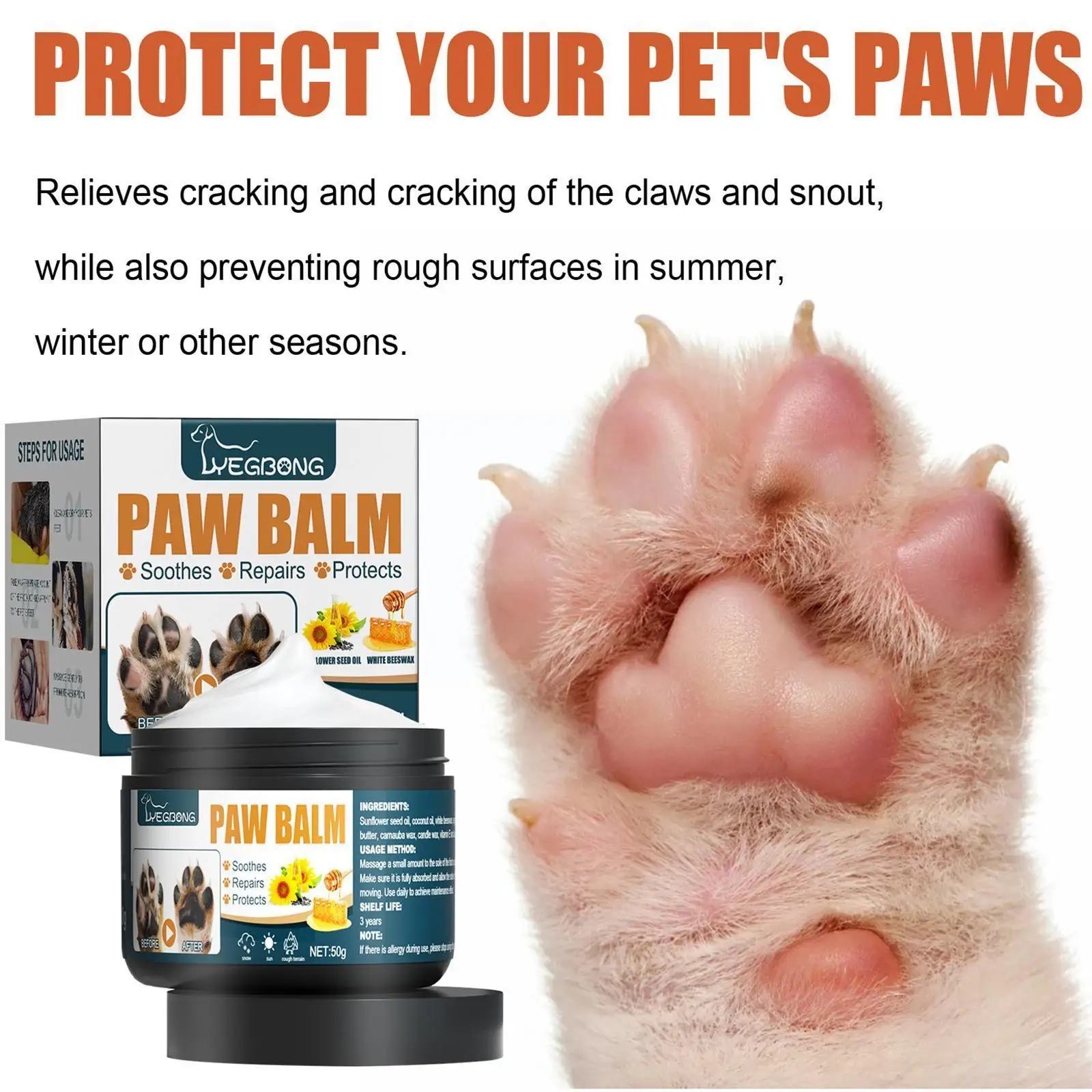 50G Pet Paw Care Cream Healthy Pet Paw Balm Pet Foot Balm Care Balm Pad Care Protettivo Foot Paws Oil Dog Wa U2H7