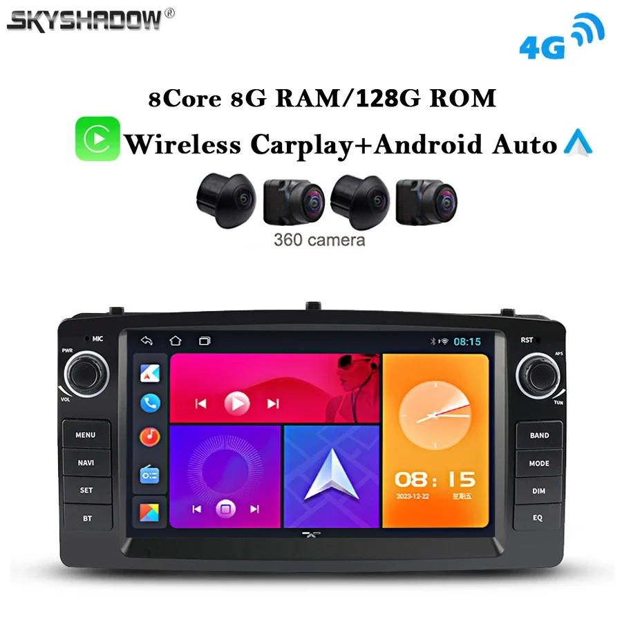 360 Fotocamera 7 "8G + 128G Ips Carplay Auto Android 13.0 Lettore Dvd Per Auto Gps Wifi Radio Bluetooth Per Toyota Corolla E120 Byd F3