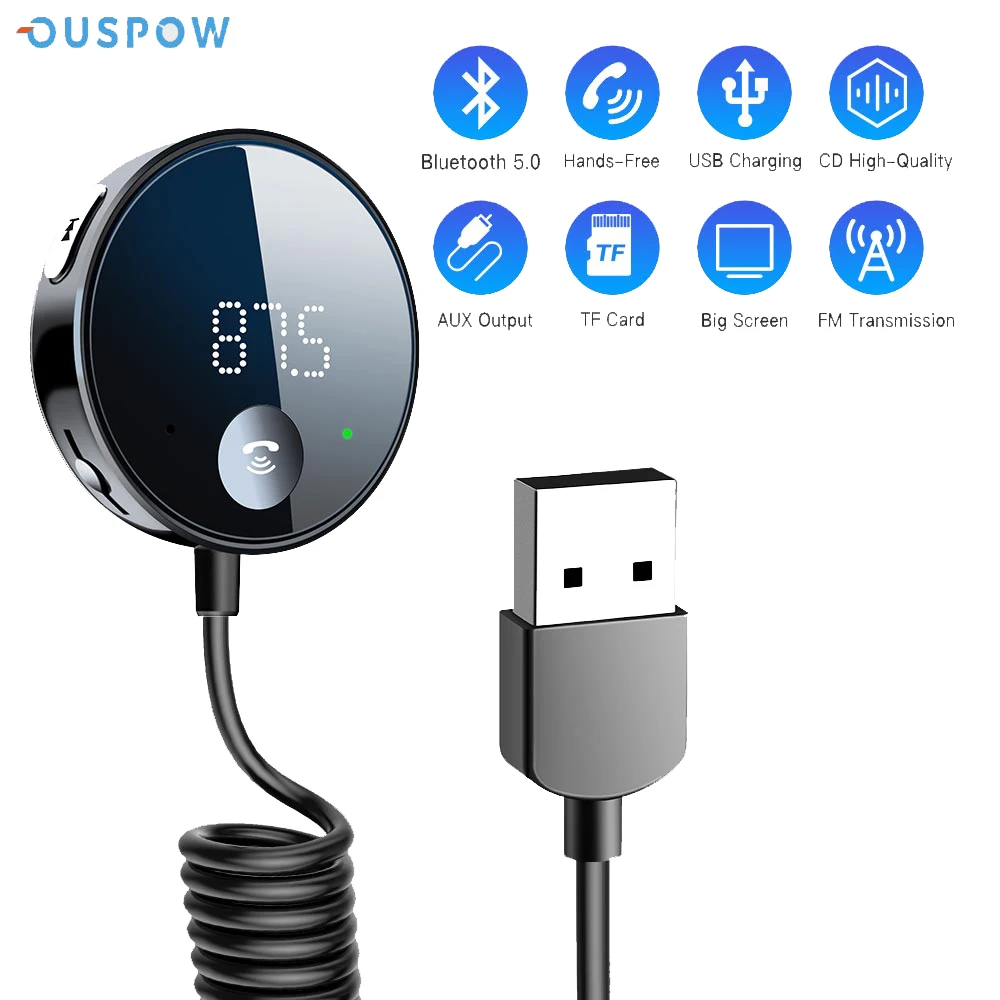 Ougpow Bluetooth 5.0 Trasmettitore Audio Per Auto Trasmettitore Fm Bluetooth Wireless Ricevitore Audio Aux Lettore Mp3 Kit Per Auto Vivavoce