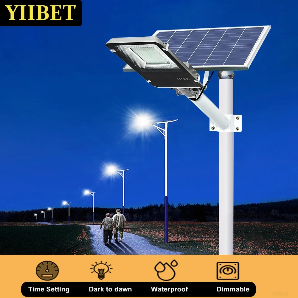 Yiibet 200W 100W Wireless Impermeabile Led Lampioni Solari Cortile Lampioni Sicurezza Illuminazione Di Inondazione Telecomando E Palo